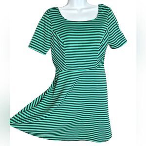 Speechless Green and Black Striped Mini Fit and Flare Skater Dress M L XL
